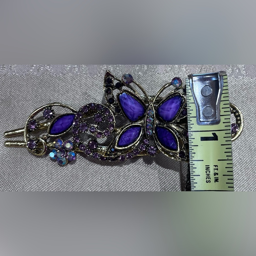 Purple Butterfly Rhinestone Hair Clip - Picture 7 of 7